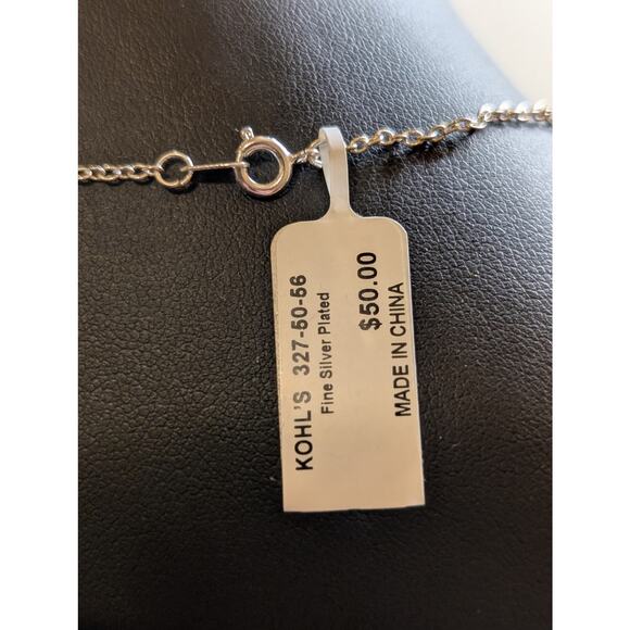 NWT Fine Silver Plated Heart Moon CZ Disc Chain Necklace - Picture 5 of 6